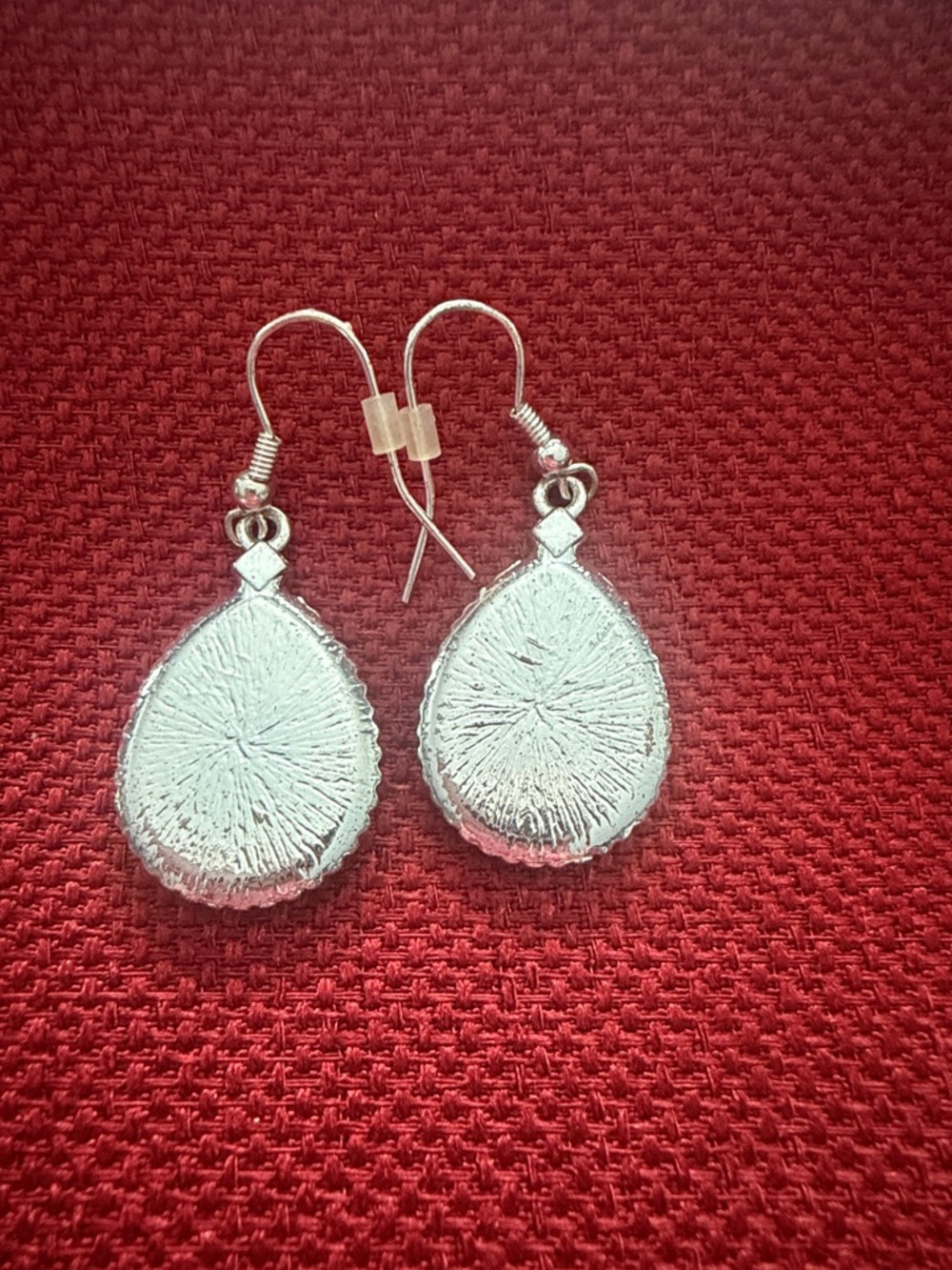 Peach Teardrop Dangle Earrings with Silver Bezel - Picture 3 of 4